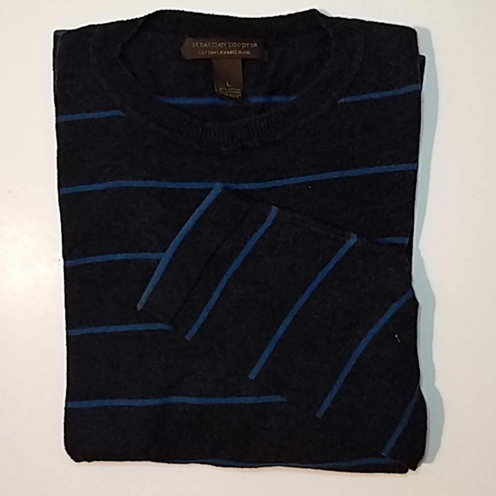 Sebastian Cooper Gray Striped Sweater Cash. Blnd L